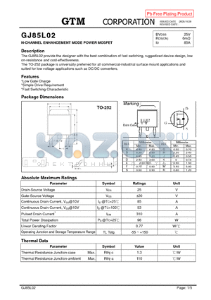 GJ85L02 datasheet - N-CHANNEL ENHANCEMENT MODE POWER MOSFET