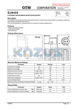 GJ9435 datasheet - P-CHANNEL ENHANCEMENT MODE POWER MOSFET