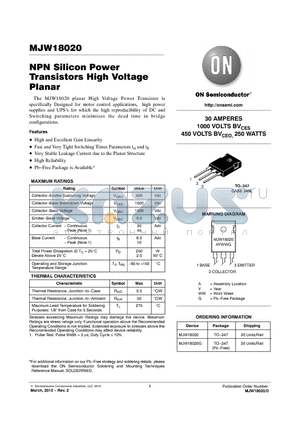 MJW18020G datasheet - NPN Silicon Power Transistors High Voltage Planar