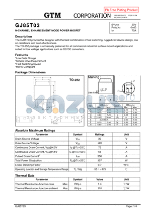 GJ85T03 datasheet - N-CHANNEL ENHANCEMENT MODE POWER MOSFET