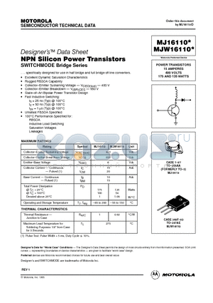 MJW16110 datasheet - NPN Silicon Power Transistors