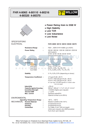 FHR4-80110 datasheet - High Stability Power Rating from to 2500 W