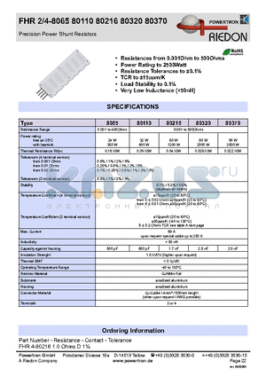 FHR4-80110 datasheet - Precision Power Shunt Resistors