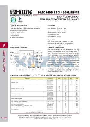 HMC349MS8G_07 datasheet - HIGH ISOLATION SPDT NON-REFLECTIVE SWITCH, DC - 4.0 GHz