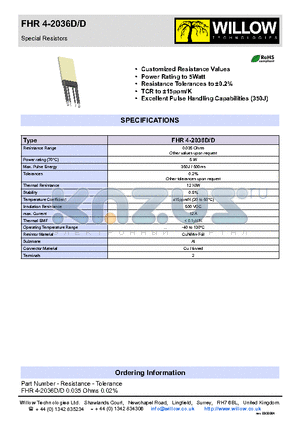 FHR4-2036D datasheet - Special Resistors