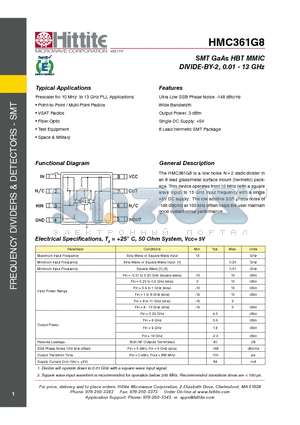 HMC361G8 datasheet - SMT GaAs HBT MMIC