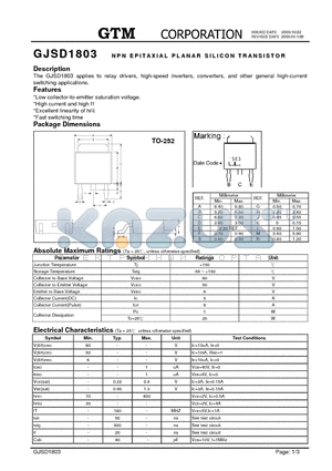 GJSD1803 datasheet - NPN EPITAXIAL PLANAR SILICON TRANSISTOR