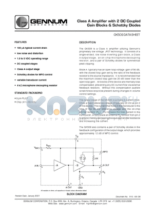 GK509 datasheet - Class A Amplifier with 2 DC Coupled Gain Blocks and Schottky Diodes