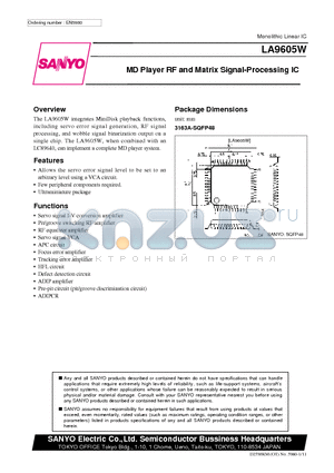 LA9605W datasheet - MD Player RF and Matrix Signal-Processing IC