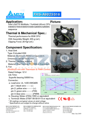 FHS-A9025S16 datasheet - Intel LGA775 Wolfdale / Yorkfield (45nm)