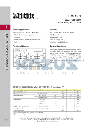 HMC361_07 datasheet - GaAs HBT MMIC DIVIDE-BY-2, DC - 11 GHz