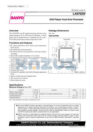 LA9702W datasheet - DVD Player Front End Processor