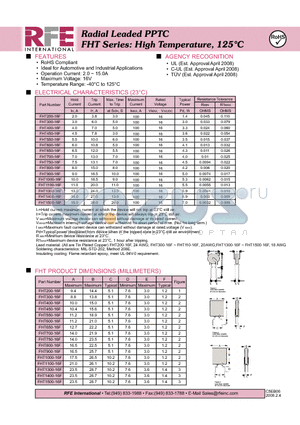 FHT700-16F datasheet - Radial Leaded PPTC FHT Series: High Temperature, 125`C