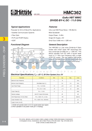 HMC362 datasheet - GaAs HBT MMIC DIVIDE-BY-4, DC - 11.0 GHz