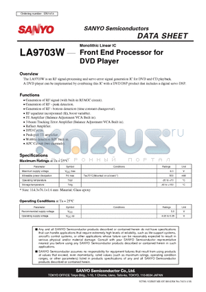 LA9703W datasheet - Front End Processor for DVD Player