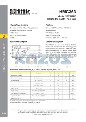 HMC363 datasheet - GaAs HBT MMIC DIVIDE-BY-8, DC - 12.0 GHz
