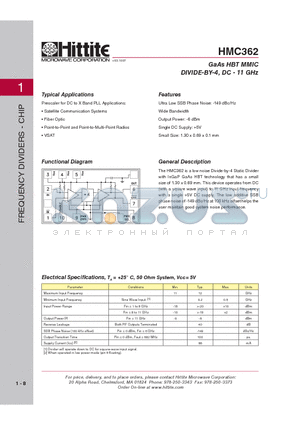 HMC362_07 datasheet - GaAs HBT MMIC DIVIDE-BY-4, DC - 11 GHz