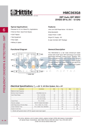 HMC363G8_07 datasheet - SMT GaAs HBT MMIC DIVIDE-BY-8, DC - 12 GHz