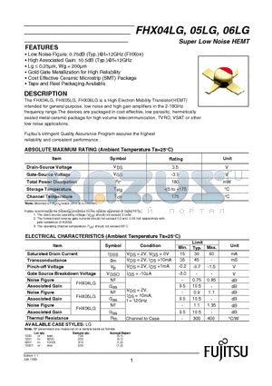 FHX05LG datasheet - Super Low Noise HEMT