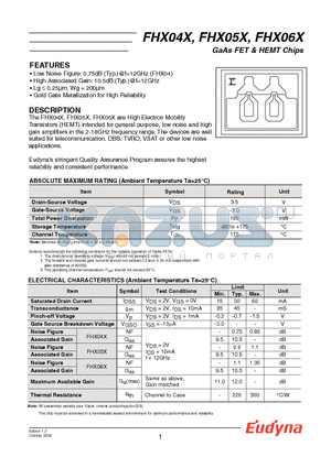 FHX05X datasheet - GaAs FET & HEMT Chips