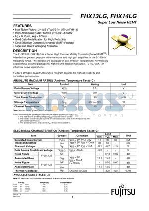 FHX13LG datasheet - Super Low Noise HEMT