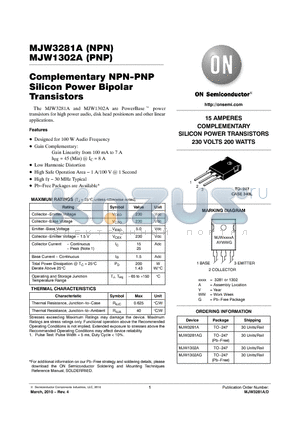 MJW3281A_10 datasheet - Complementary NPN-PNP Silicon Power Bipolar Transistors