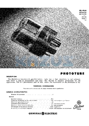 GL-930 datasheet - PHOTOTUBE