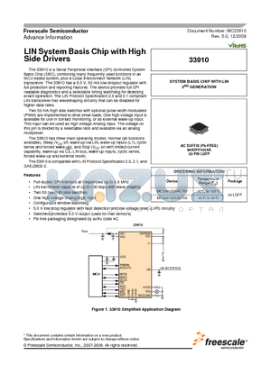 MC33910 datasheet - LIN System Basis Chip with High Side Drivers
