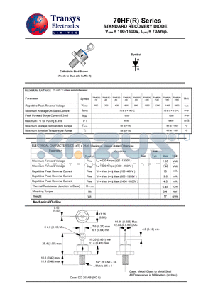 70HF-100 datasheet - STANDARD RECOVERY DIODE