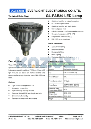 GL-PAR30 datasheet - Light source: Everlight SMD LED