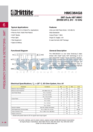 HMC364G8_08 datasheet - SMT GaAs HBT MMIC DIVIDE-BY-2, DC - 13 GHz