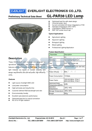 GL-PAR38 datasheet - Light source: Everlight SMD LED