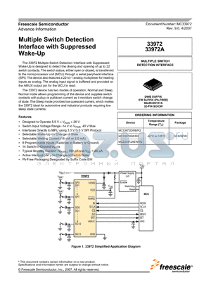 MC33972 datasheet - Multiple Switch Detection  Interface with Suppressed  Wake-Up