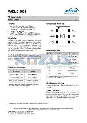 MADL-011008 datasheet - Low Insertion Loss and Noise Figure