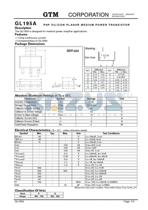 GL195A datasheet - NPN SILICON PLANAR MEDIUM POWER TRANSISTOR