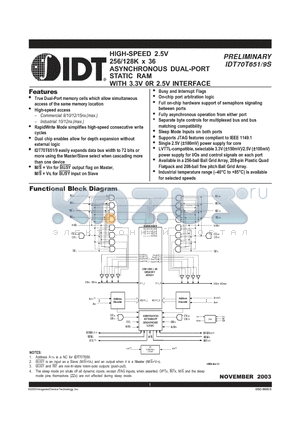 IDT70T651S10BC datasheet - HIGH-SPEED 2.5V 256/128K x 36 ASYNCHRONOUS DUAL-PORT STATIC RAM WITH 3.3V 0R 2.5V INTERFACE