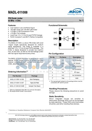 MADL-011008-001SMB datasheet - Low Insertion Loss and Noise Figure