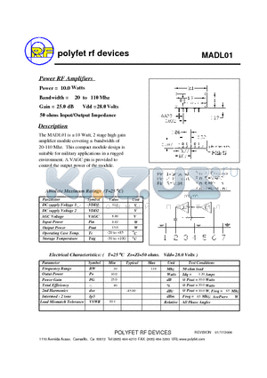 MADL01 datasheet - Power RF Amplifiers