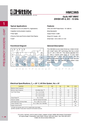 HMC365_09 datasheet - GaAs HBT MMIC DIVIDE-BY-4, DC - 13 GHz