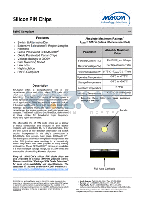 MADP-000135-01340W datasheet - Silicon PIN Chips