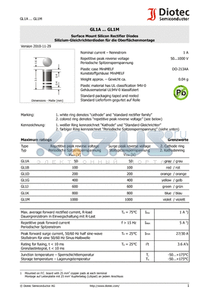 GL1G datasheet - Surface Mount Silicon Rectifier Diodes