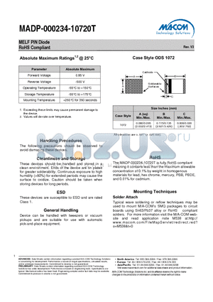 MADP-000234-10720 datasheet - MELF PIN Diode