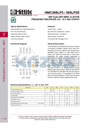 HMC369LP3 datasheet - SMT GaAs HBT MMIC x2 ACTIVE FREQUENCY MULTIPLIER, 9.9 - 12.7 GHz OUTPUT