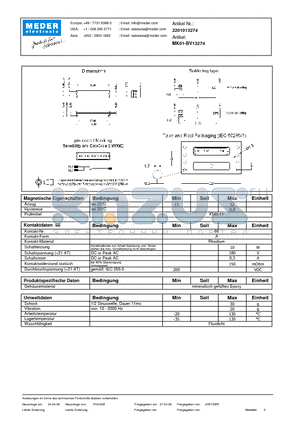 MK01-BV13274_DE datasheet - (deutsch) MK Reed Sensor