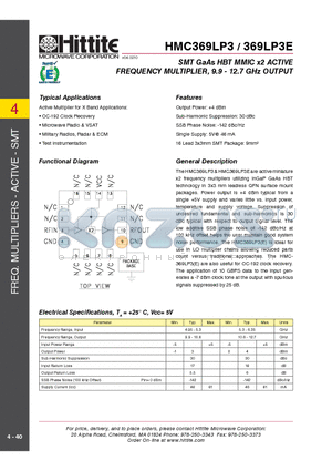 HMC369LP3_10 datasheet - SMT GaAs HBT MMIC x2 ACTIVE FREQUENCY MULTIPLIER, 9.9 - 12.7 GHz OUTPUT