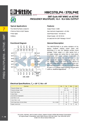 HMC370LP4_10 datasheet - SMT GaAs HBT MMIC x4 ACTIVE FREQUENCY MULTIPLIER, 14.4 - 16.4 GHz OUTPUT