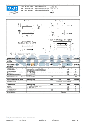 MK01-B_DE datasheet - (deutsch) MK Reed Sensor