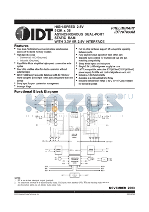IDT70T653MS12BCI datasheet - HIGH-SPEED 2.5V 512K x 36 ASYNCHRONOUS DUAL-PORT STATIC RAM WITH 3.3V 0R 2.5V INTERFACE