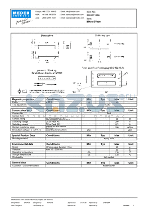 MK01-BV100 datasheet - MK Reed Sensor