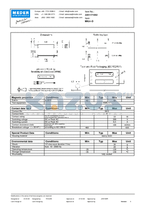 MK01-D datasheet - MK Reed Sensor